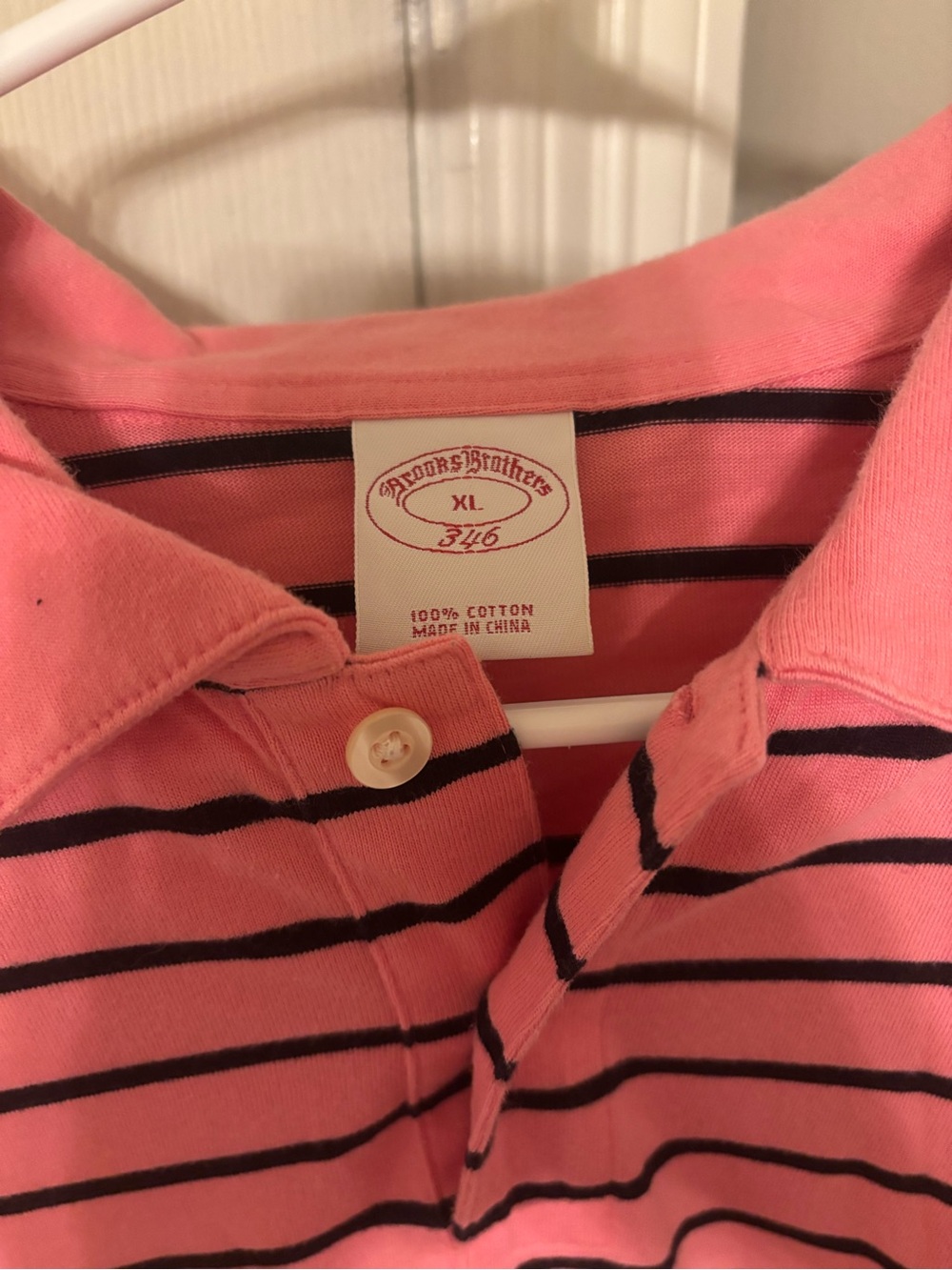 Brooks Brothers Pink Polo with Navy Stripe Size XL 100% Cotton